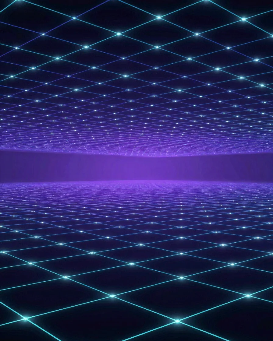 Abstract layered network of luminous cyan lines over midnight nav
