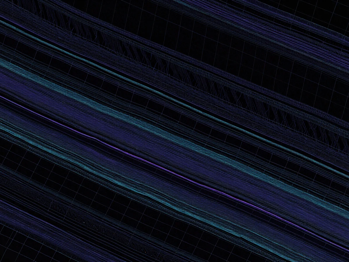 Abstract geological strata in fine cyan contour lines over midnight navy-black, subtle violet glow, precise composition,